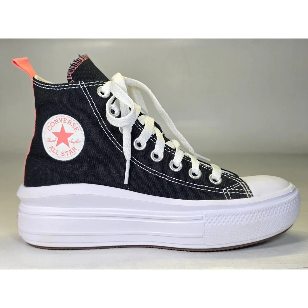Converse All Star Kids Sneakers Size‎ 4 Black White Pink Platform Shoes 271716C